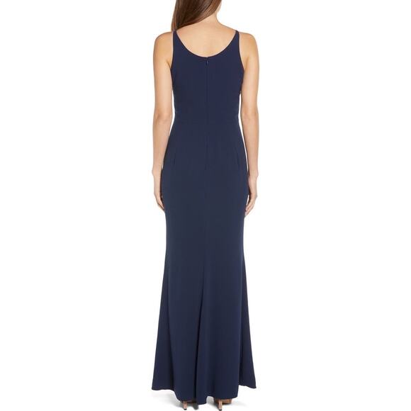 Dress the Population Iris Slit Crepe Gown Women's XS Navy Blue Sleeveless NWOT - Picture 2 of 13